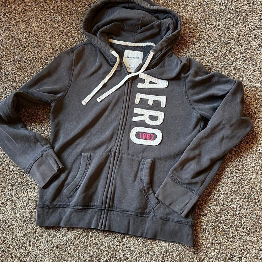 Aeropostale Grey Full Zipper Hoodie Sweatshirt Women's size XL